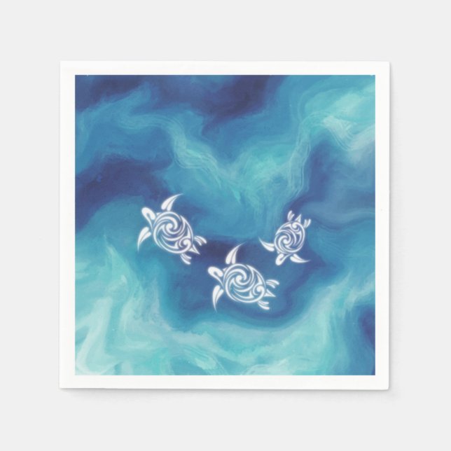 Serviette En Papier Tortues blanches dans l'océan bleu (Devant)