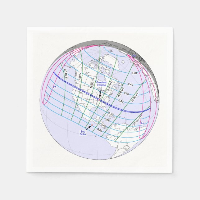 Serviette En Papier Total Solaire Eclipse 2017 Global Path (Devant)