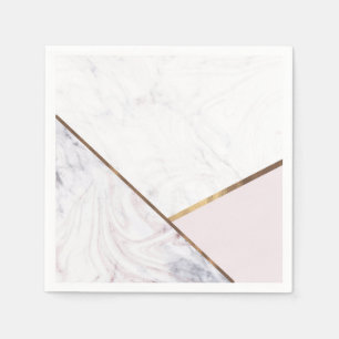 Serviette En Papier Touche de marbre blanc et gris tourbillonnant Rose