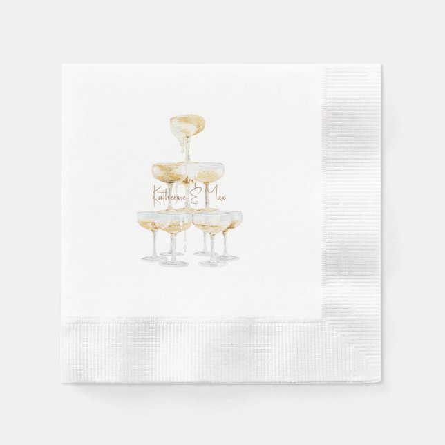 Serviette En Papier Tour Champagne Noms Personnalisés Mariage Coin (Devant)