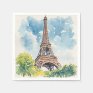 Serviette En Papier Tour Eiffel Aquarelle Paris France Peint