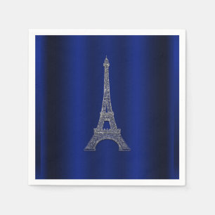 Serviette En Papier Tour Eiffel Argent Bleu Royal Mariage Chic Parisie