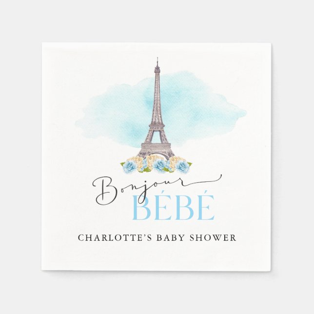 Serviette En Papier Tour Eiffel Bonjour Baby shower Papier (Devant)