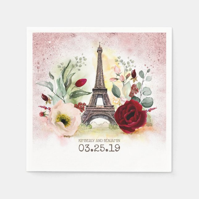 Serviette En Papier Tour Eiffel Elégant Rose Vintage Gold Paris (Devant)