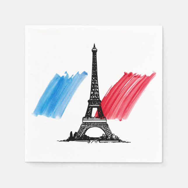 Serviette En Papier Tour Eiffel et dîner drapeau (Devant)