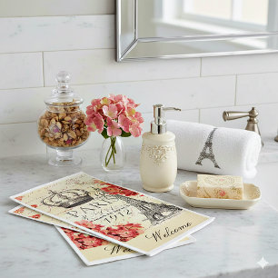 Serviette En Papier Tour Eiffel et hortensia