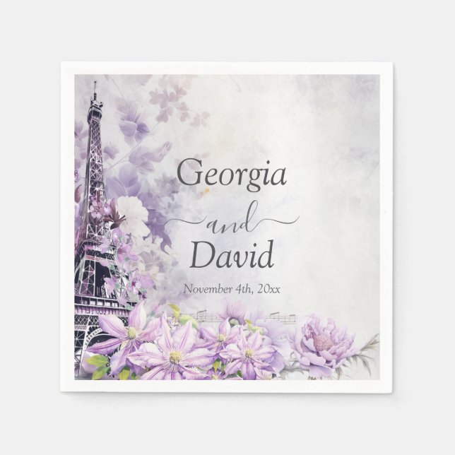 Serviette En Papier Tour Eiffel Lavender Romance Mariage (Devant)
