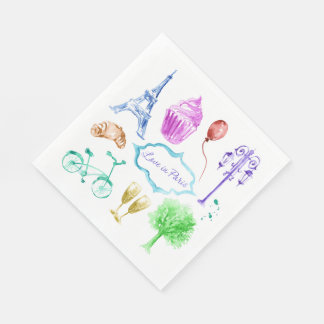 Serviette En Papier Tour Eiffel Paris Aquarelle Art
