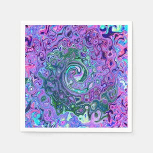 Serviette En Papier Tourbillon Vert et Violet Abstrait Rétro Groovy
