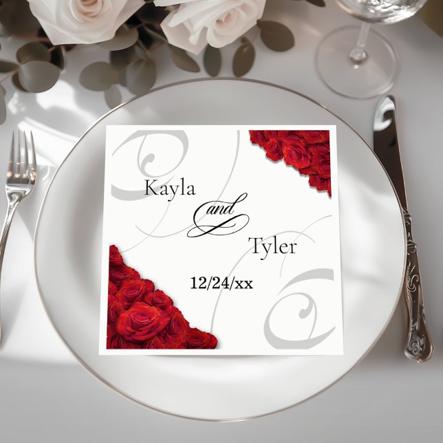 Serviette En Papier Tourbillonnant Red Roses Mariage Napkin (Créateur téléchargé)