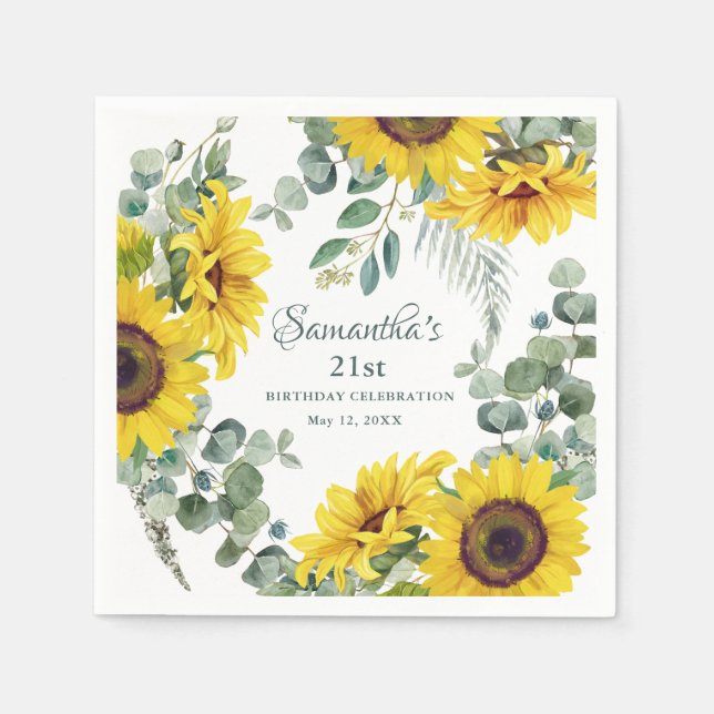 Serviette En Papier Tournesol 21e fête d'anniversaire (Devant)