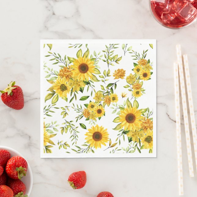 Serviette En Papier Tournesol à l'aquarelle 8 (En situation)