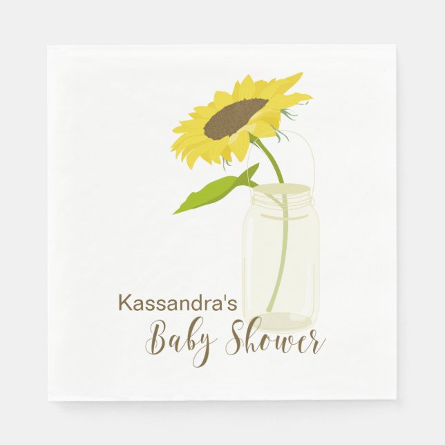 Serviette En Papier Tournesol Dans Un Mason Jar Baby shower Déjeuner N (Devant)