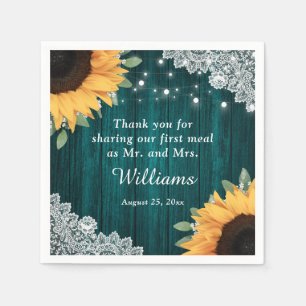 Serviette En Papier Tournesol en dentelle de bois rustique et Mariage 