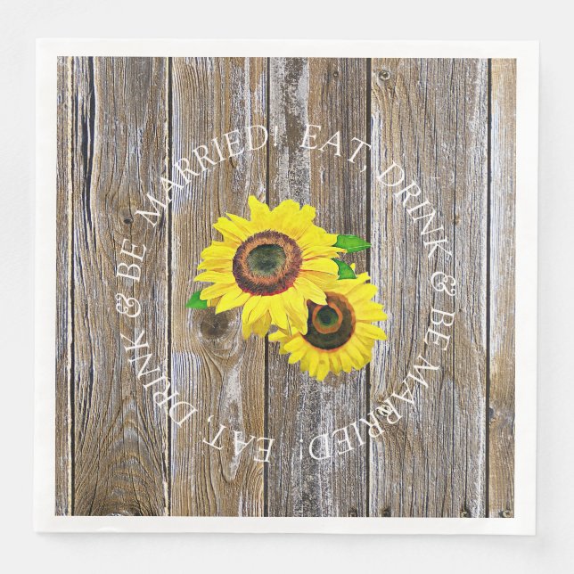Serviette En Papier Tournesol et Mariage en bois désorganisé (Devant)