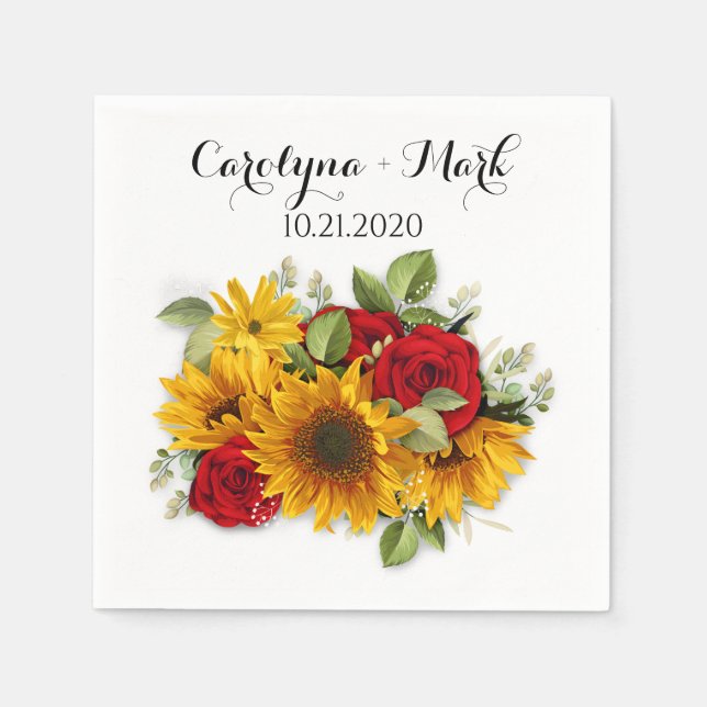 Serviette En Papier Tournesol et Mariage Rose (Devant)