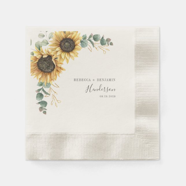 Serviette En Papier Tournesol Floral Eucalyptus papier Mariage (Devant)