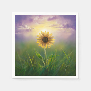 Serviette En Papier Tournesol Fluisant Dans Le Terrain Grassy
