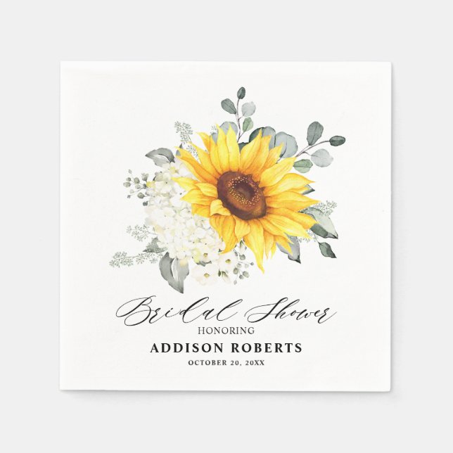 Serviette En Papier Tournesol ivoire pivoine Fête des mariées florale  (Devant)