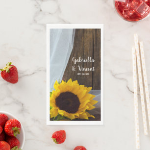 Serviette En Papier Tournesol jaune rustique et Mariage en bois de gra