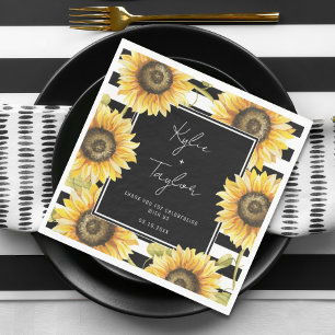 Serviette En Papier Tournesol noir et blanc Mariage en bande ou douche
