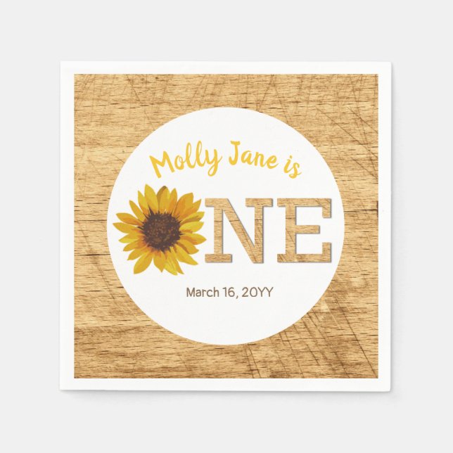 Serviette En Papier Tournesol rustique 1er anniversaire Boho aquarelle (Devant)