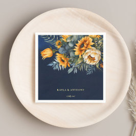 Serviette En Papier tournesol rustique bleu marine mariage de automne 