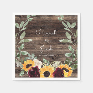 Serviette En Papier Tournesol rustique et Mariage en bois Rose