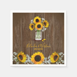 Serviette En Papier Tournesol rustique et Mariage Mason Jar