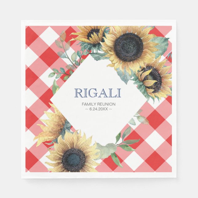 Serviette En Papier Tournesol rustique Rouge En vichy Réunion familial (Devant)