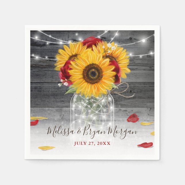 Serviette En Papier Tournesol rustique Rouge Rose Mariage d'aquarelle (Devant)