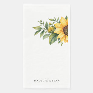 Serviette En Papier Tournesols Aquarelle Noms Personnalisés Mariage