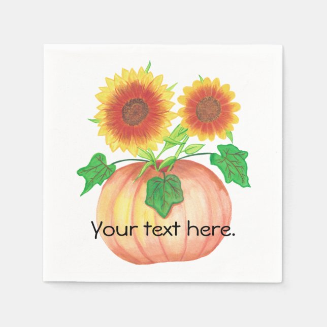 Serviette En Papier Tournesols d'automne en citrouille avec feuilles s (Devant)
