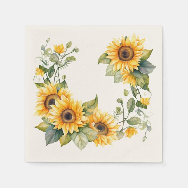 Serviette En Papier Tournesols d'or : serviettes Mariages personnalisé (Devant)