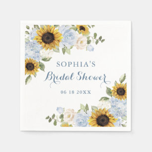 Serviette En Papier Tournesols Floral Greenery Bleu Poussière Personna