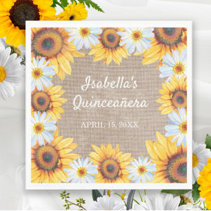 Serviette En Papier Tournesols Marguerite Blanche Toile de Jute Nom Qu