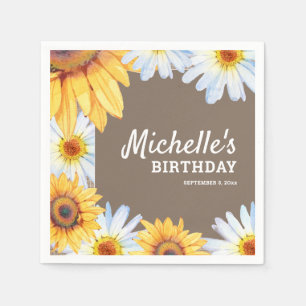 Serviette En Papier Tournesols Marguerites blanches Burlap Anniversair