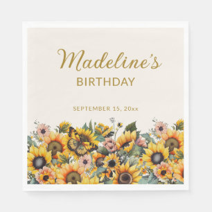 Serviette En Papier Tournesols Papillon Anniversaire Femme