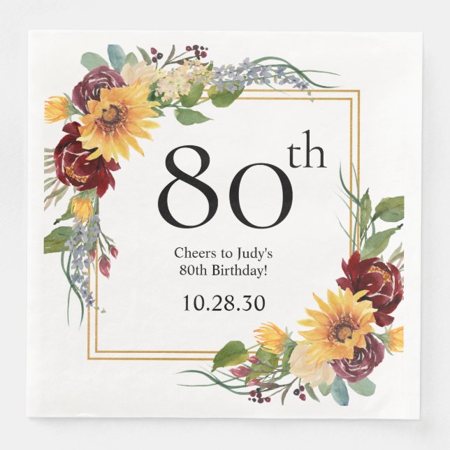 Serviette En Papier Tournesols pour le 80e anniversaire (Devant)