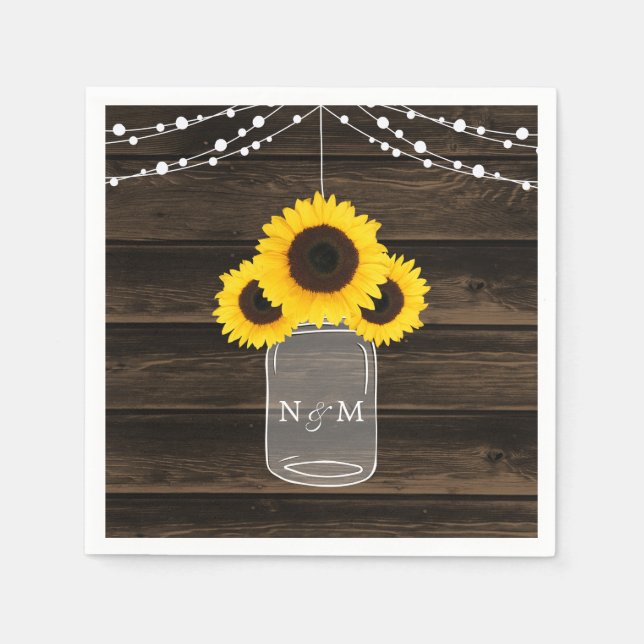 Serviette En Papier Tournesols rustiques Mason Jar Barn Mariage en boi (Devant)