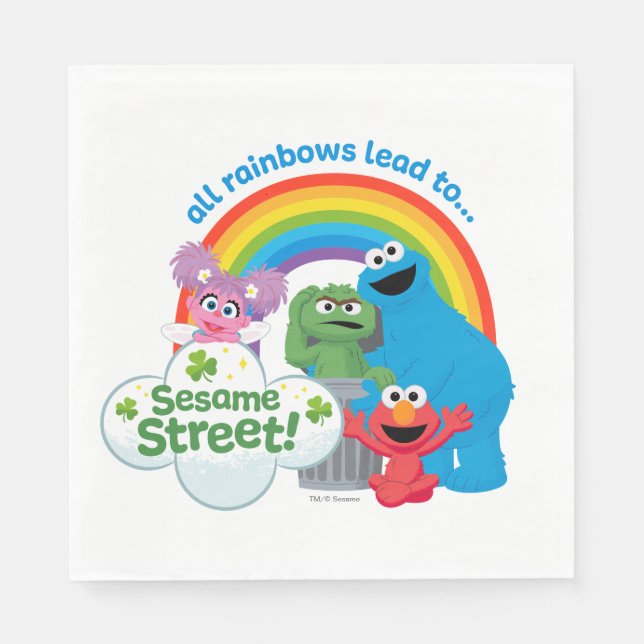 Serviette En Papier Tous les Rainbows mènent à Sesame Street (Devant)