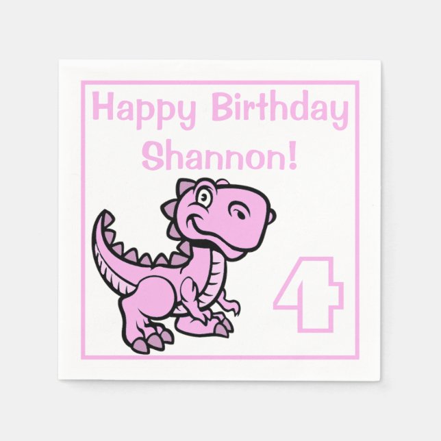 Serviette En Papier Tout âge rose T Rex Dinosaur Anniversaire (Devant)