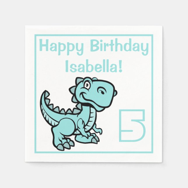 Serviette En Papier Tout âge Turquoise T Rex Dinosaur Anniversaire (Devant)