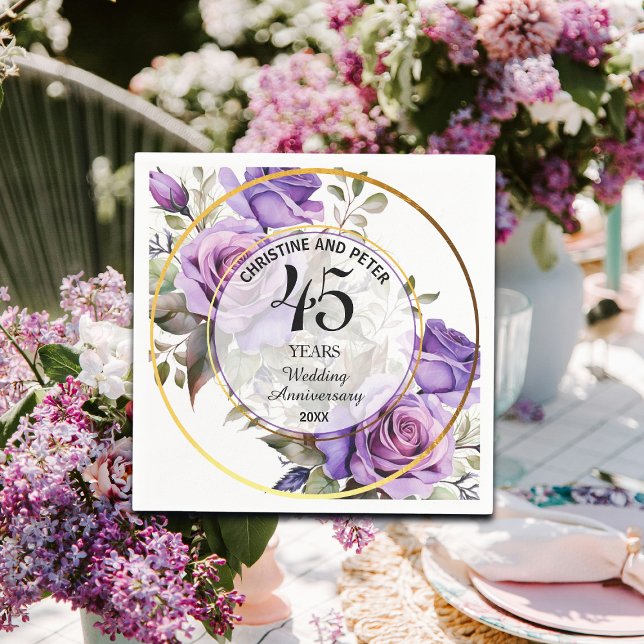 Serviette En Papier Tout Mariage (45) Gold Frame Roses Anniversaire (Créateur téléchargé)