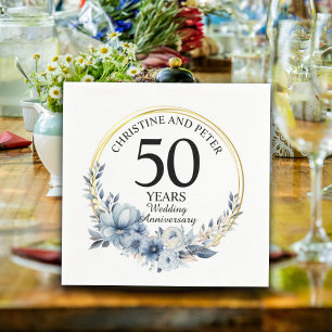 Serviette En Papier Tout Mariage (50) Élégant Anniversaire Floral Bleu