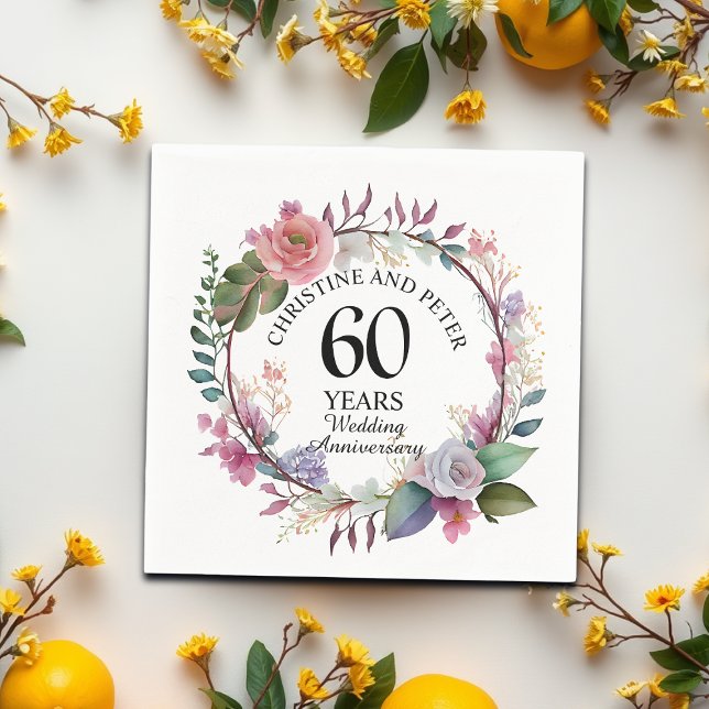 Serviette En Papier Tout Mariage (60) Élégant Anniversaire Floral (Créateur téléchargé)