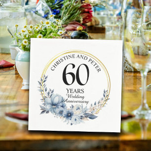 Serviette En Papier Tout Mariage (60) Élégant Anniversaire Floral Bleu