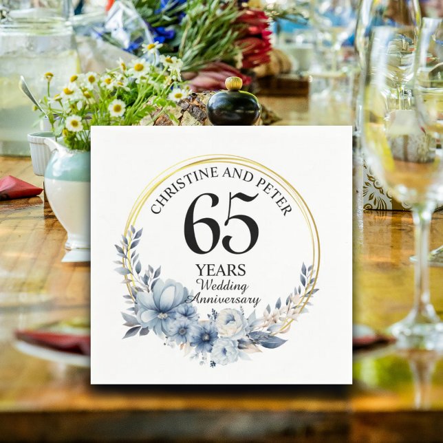 Serviette En Papier Tout Mariage (65) Élégant Anniversaire Floral Bleu (Créateur téléchargé)