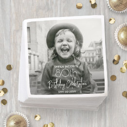 Serviette En Papier Toute fête d'anniversaire Chic Typographie & Photo