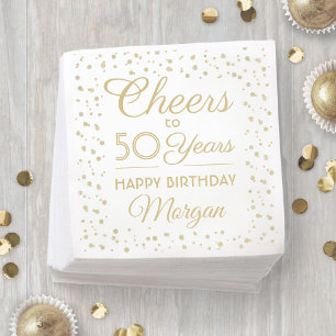 Serviette En Papier Toute fête d'anniversaire Élégant Blanc et Or Pail